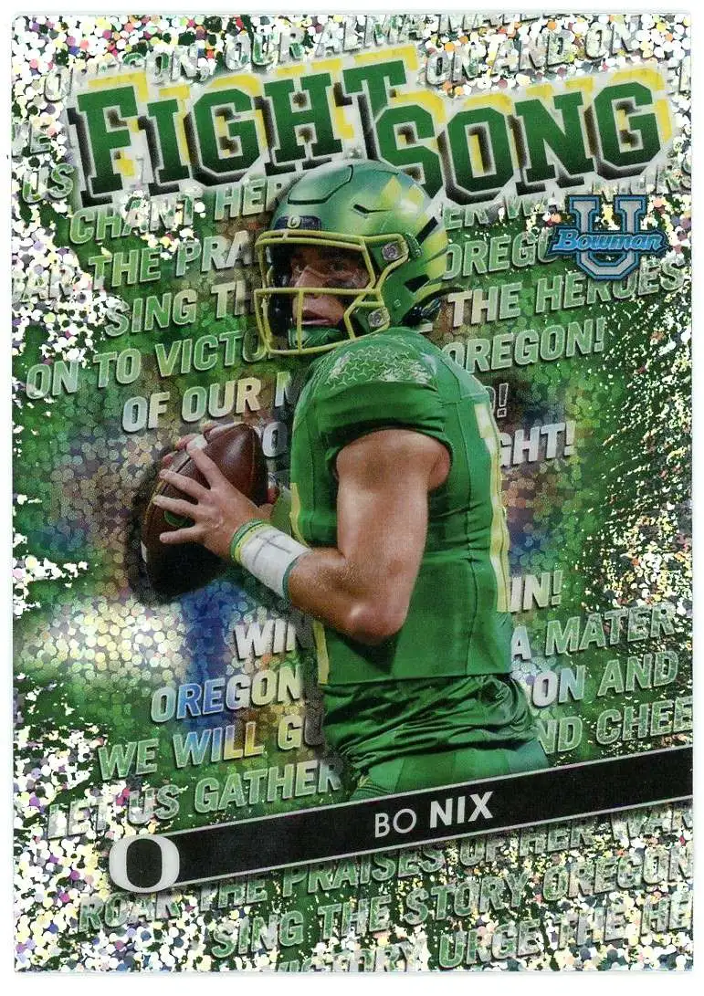 NFL Topps 2022 Bowman Chrome University Football Speckle Refractor Fight Song Bo Nix FS-14