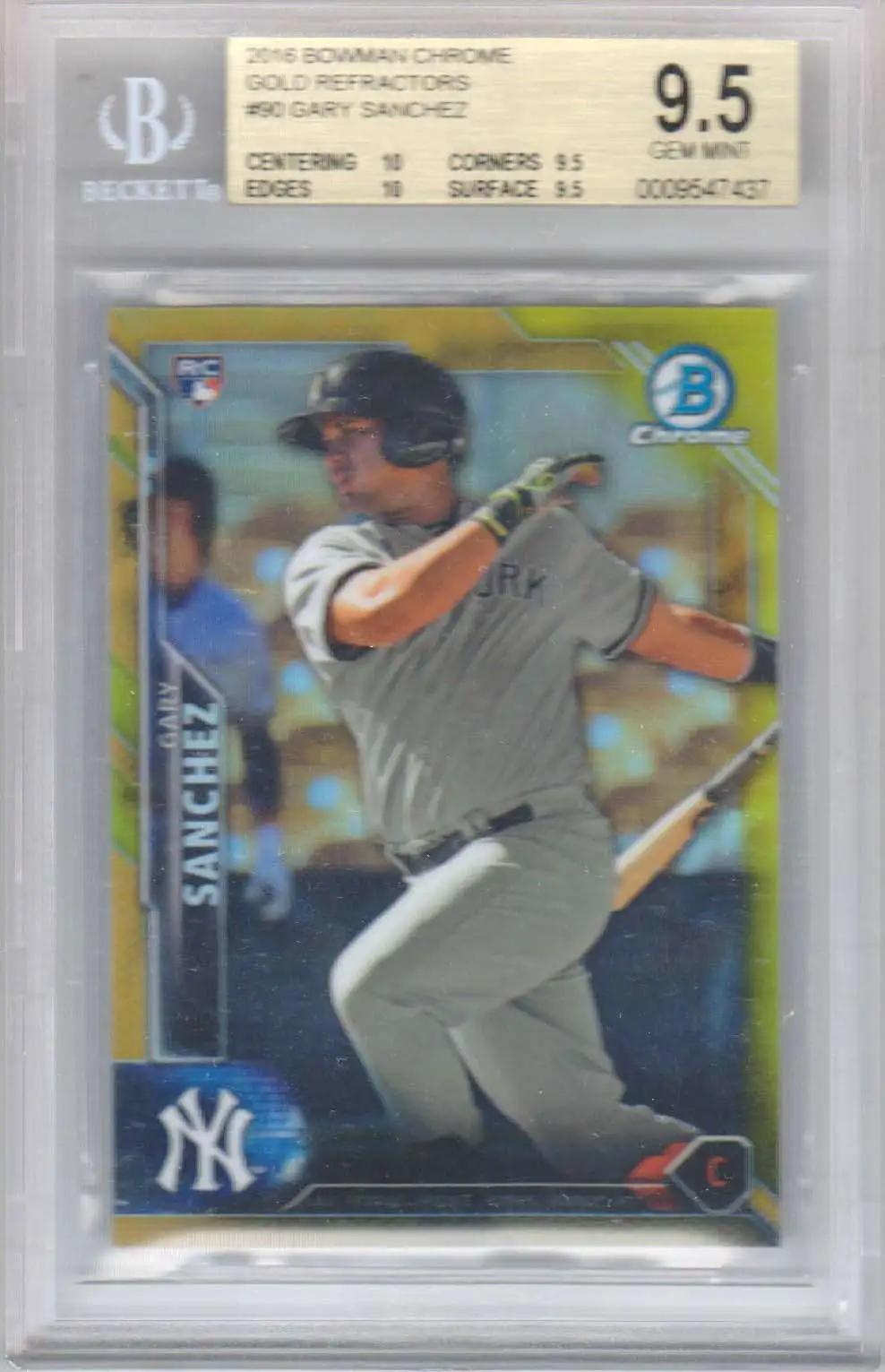 MLB Topps 2016 Bowman Chrome Baseball Gary Sanchez Gold Refractors 4550  Single Sports Card 90 BGS Graded 9.5 - ToyWiz