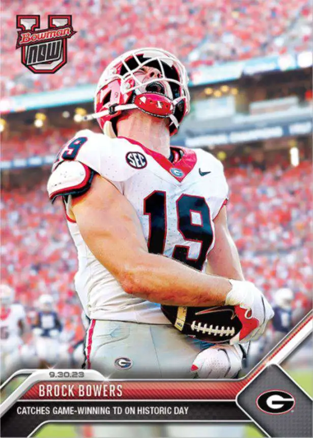 NCAA Georgia Bulldogs 2023 Bowman U NOW Football Brock Bowers #11 [Prospect Card, Catches Game-Winning TD on Historic Day]