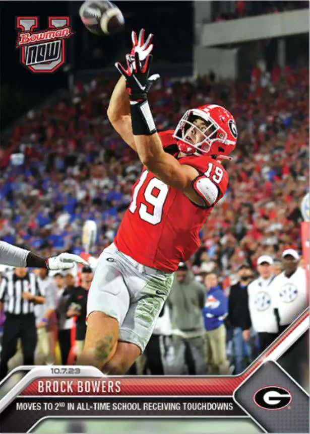 NCAA Georgia Bulldogs 2023 Bowman U NOW Football Brock Bowers #13 [Rookie, Moves to 2nd All-Time School Receiving Touchdowns]