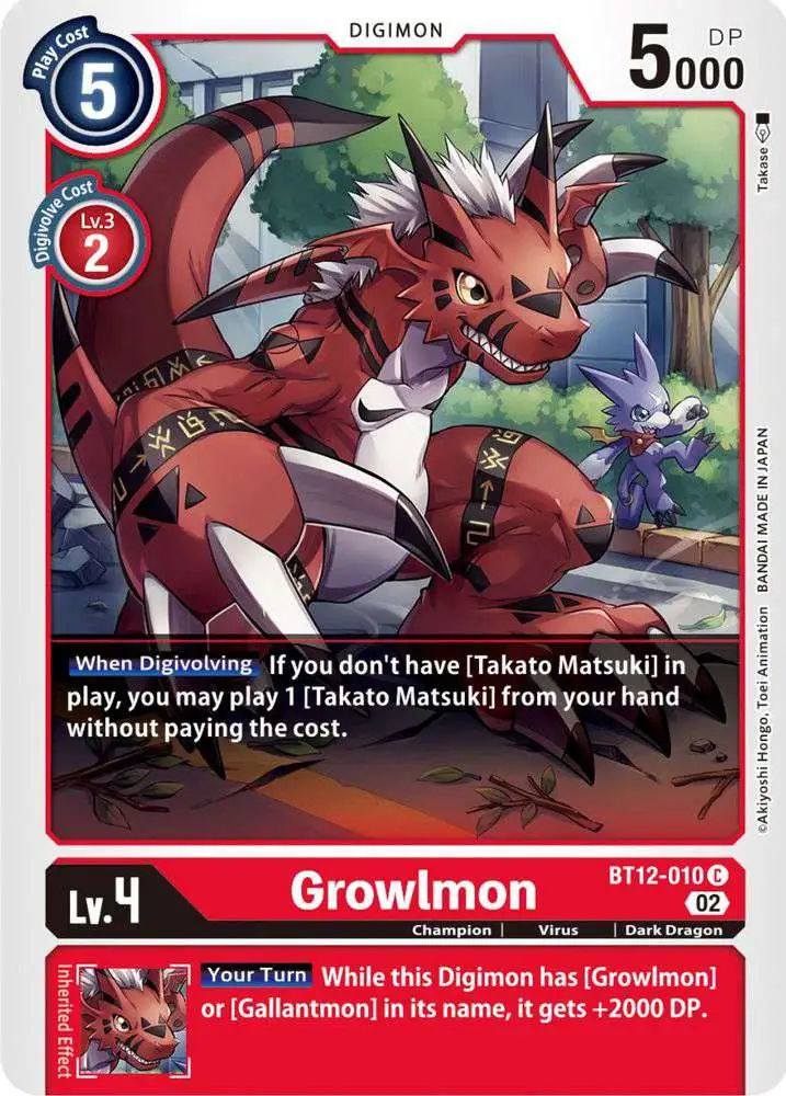 Digimon Trading Card Game Across Time Common Growlmon BT12-010