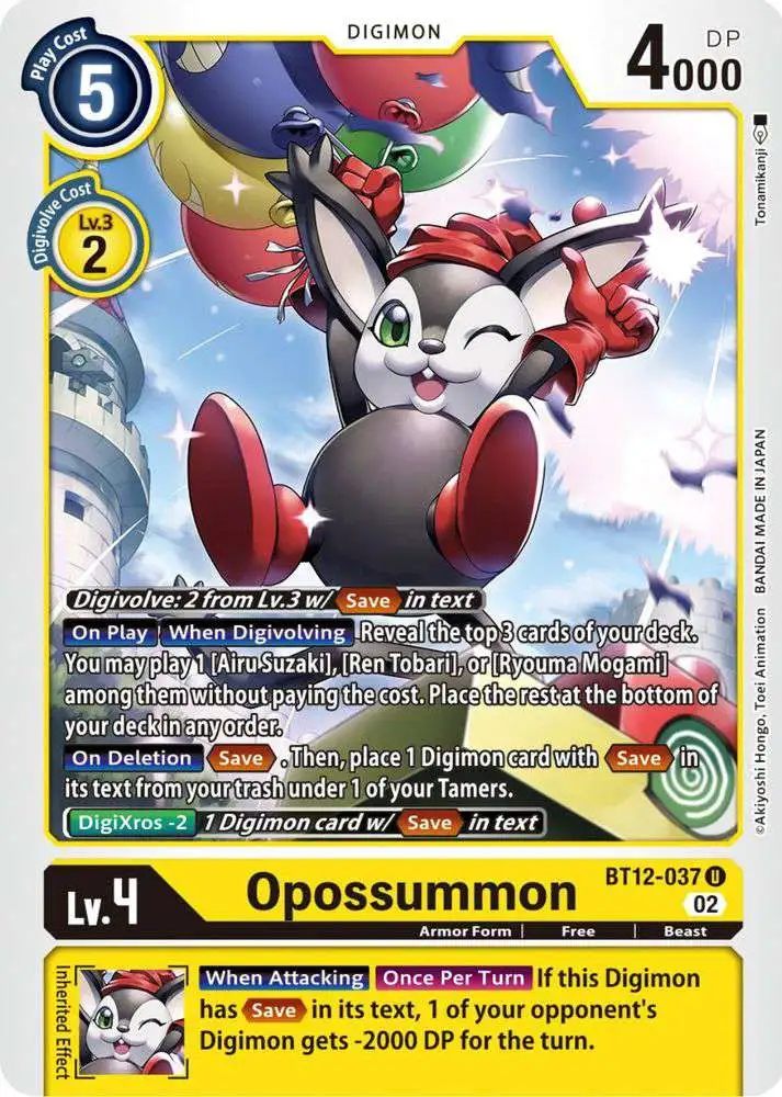 Digimon Trading Card Game Across Time Uncommon Opossumon BT12-037