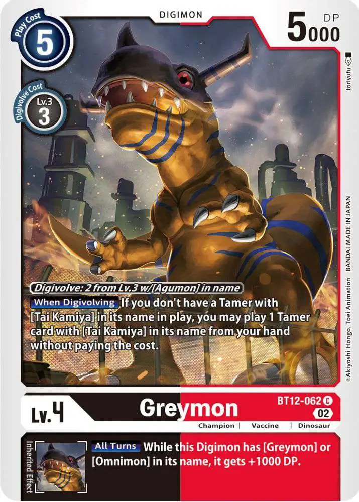 Digimon Trading Card Game Across Time Common Greymon BT12-062