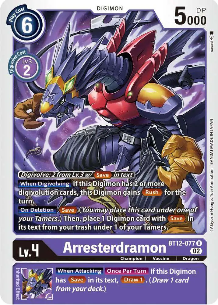 Digimon Trading Card Game Across Time Uncommon Arresterdramon BT12-077