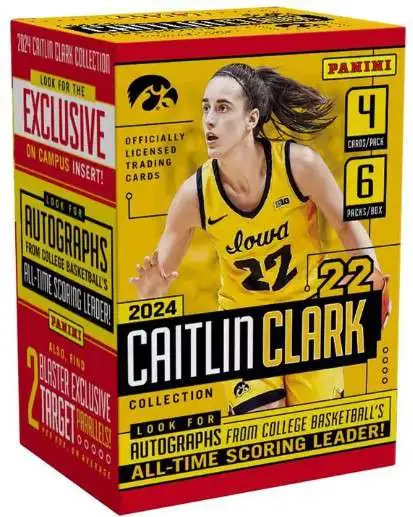 NCAA Panini 2024 Caitlin Clark Collection Exclusive Trading Card BLASTER Box [6 Packs, Target Parallels!]