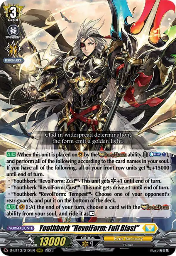 Cardfight Vanguard Flight of Chakrabarthi Triple Rare Youthberk "RevolForm: Full Blast" D-BT13/012EN