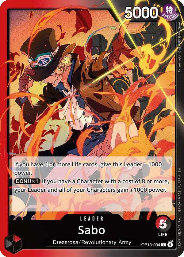 One Piece Trading Card Game Carrying On His Will Leader Sabo OP13-004