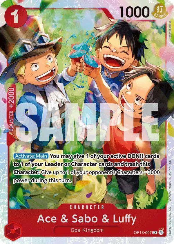 One Piece Trading Card Game Carrying On His Will Super Rare Ace & Sabo & Luffy OP13-007