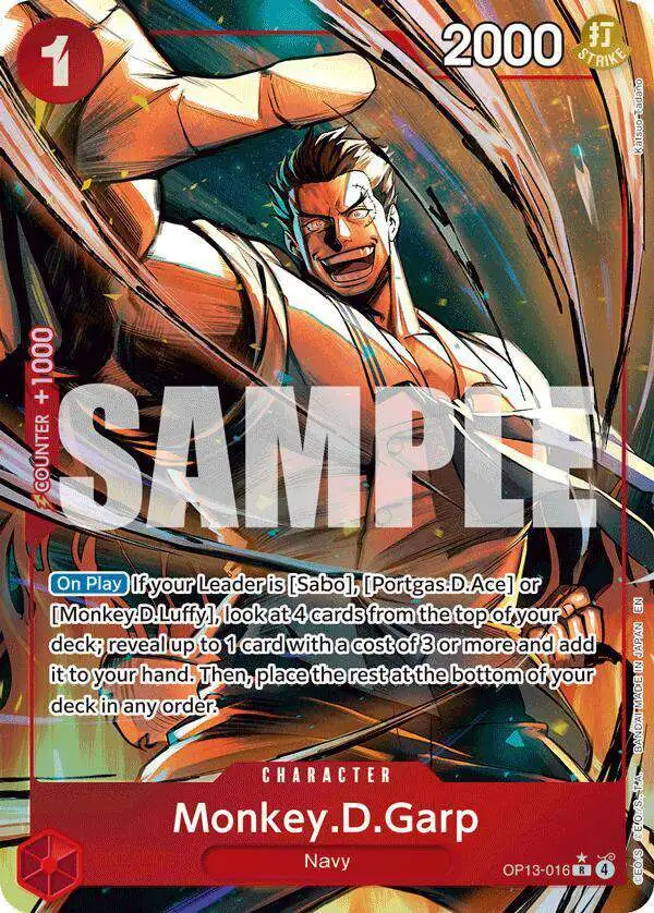 One Piece Trading Card Game Carrying On His Will Rare Monkey.D.Garp OP13-016 [Alternate Art]