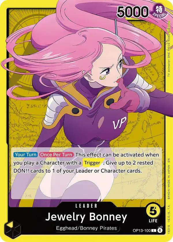 One Piece Trading Card Game Carrying On His Will Leader Jewelry Bonney OP13-100