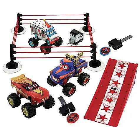 Disney / Pixar Cars Toon Monster Trucks Monster Truck Wrestling Play Set Exclusive Plastic Cars [Tormentor, Frightening McMean & I-Screamer Monster Trucks Plus Referee Pitty]