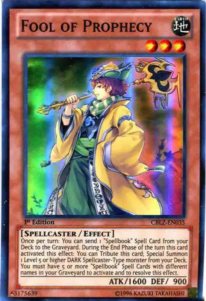 YuGiOh Trading Card Game Cosmo Blazer Super Rare Fool of Prophecy CBLZ-EN035