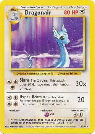 Pokemon Base Set Rare Dragonair #18 [Damaged]