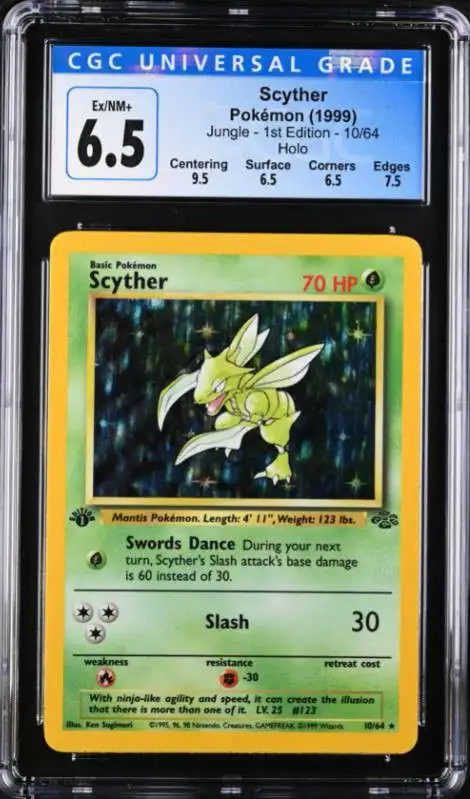 Pokemon 1st Edition Jungle Rare Holo Scyther #10 [CGC - Excellent/ Near Mint + 6.5 (4091084061)]