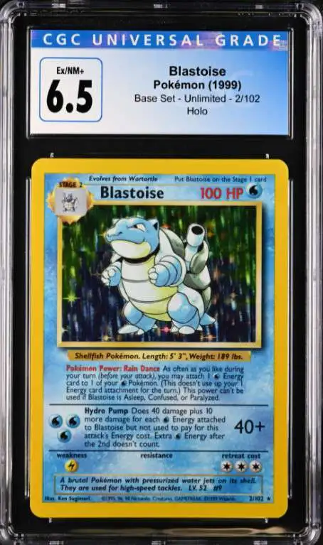 Pokemon Base Set Rare Holo Blastoise #2 [CGC - Ex/NM+ 6.5 (4149676039)]