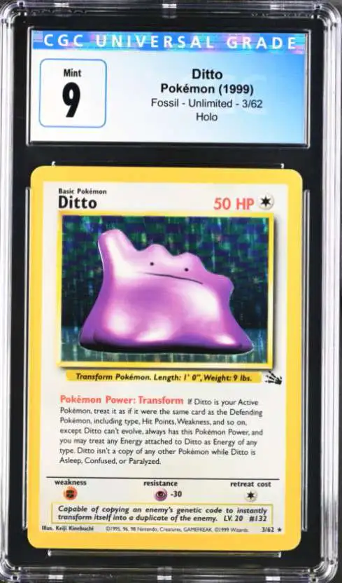 DITTO 3/62 Fossil Set Holo Pokemon Card Exc / Near 