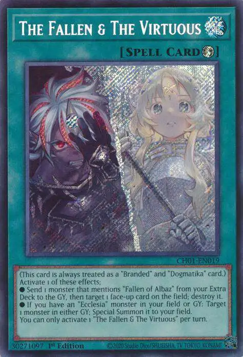 YuGiOh Trading Card Game The Chronicles Deck The Fallen amp The Vir Single  Card Secret Rare The Fallen The Virtuous CH01-EN019 Secret - ToyWiz