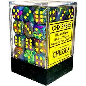Chessex 6-Sided d6 Festive Rio with Yellow 12mm Dice Pack #27849