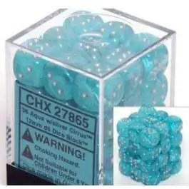 Chessex 6-Sided d6 Cirrus Aqua with Silver 12mm Dice Pack #27865