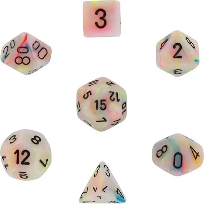 Polyhedral 7-Die Festive Chessex Dice Set Circus with Black Numbers 