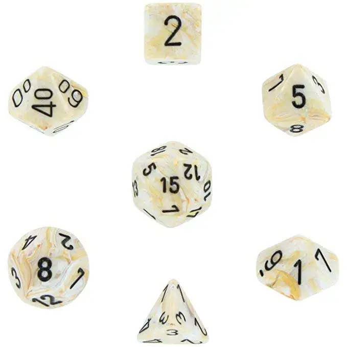 Chessex Marble Ivory With Black for sale online 7 Die Dice Polyhedral Set 