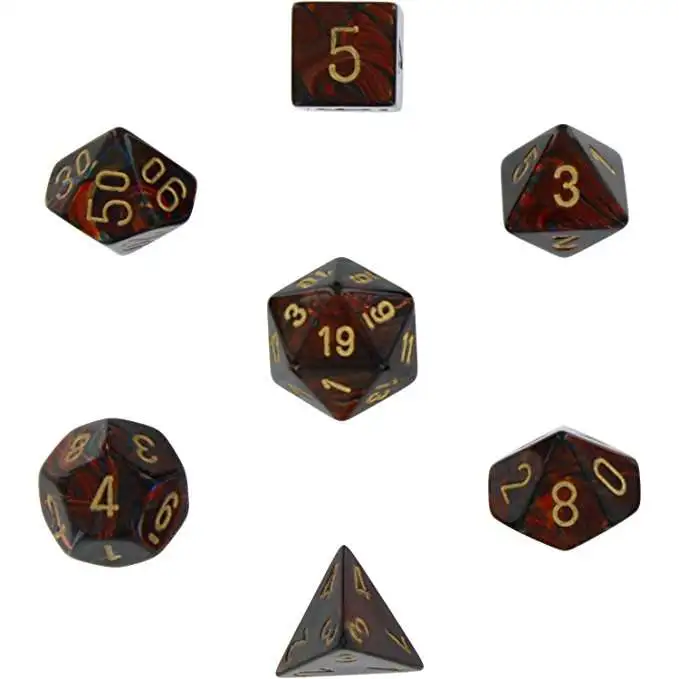 Polyhedral 7-Die Scarab Chessex Dice Set Blue Blood with Gold Numbers 