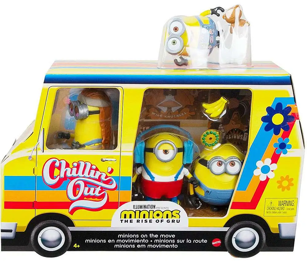 Minions Rise Of Gru Minions On The Move Exclusive 4 Action Figure 4 Pack Chillin Out Van With Staurt Bob Tim Otto Mattel Toywiz