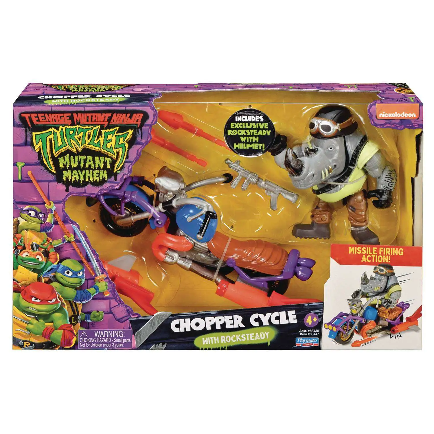 Teenage Mutant Ninja Turtles Mutant Mayhem Chopper Cycle with Rocksteady  4.5 Vehicle Action Figure Playmates - ToyWiz