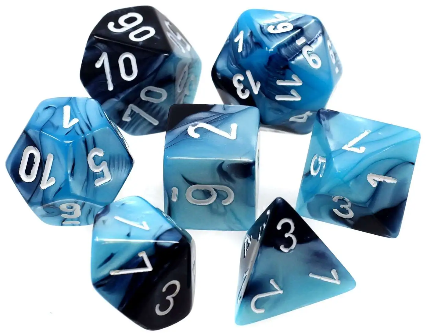 Black with White Numbers Polyhedral 7-Die Nebula Chessex Dice Set 
