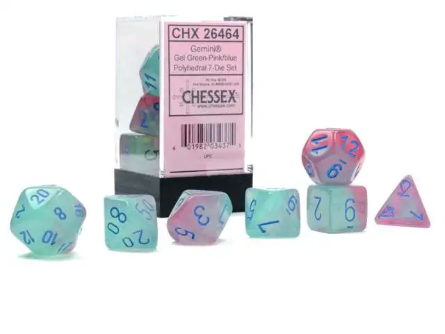 Chessex Polyhedral 7 Die Lustrous Dark Blue with Green Pips Dice 7 Set CHX 27496 