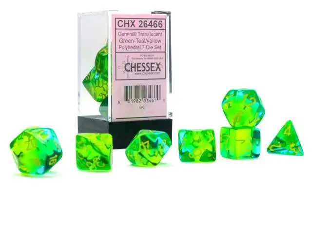 Chessex Gemini Green-Teal / Yellow Polyhedral 7-Die Dice Set #26466