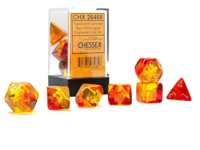Chessex Gemini Red-Yellow / Gold Polyhedral 7-Die Dice Set #26468