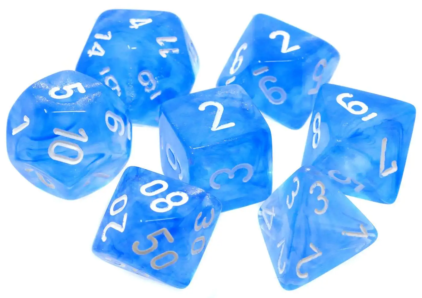 Dice Polyhedral 7-Die Purple Blue White Marble Dice Set Brand New 