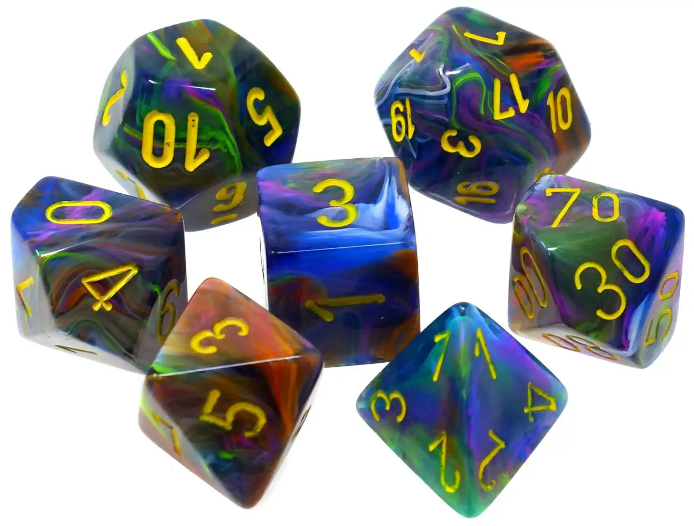 Chessex Festive Rio with Yellow Numbers Polyhedral 7-Die Dice Set