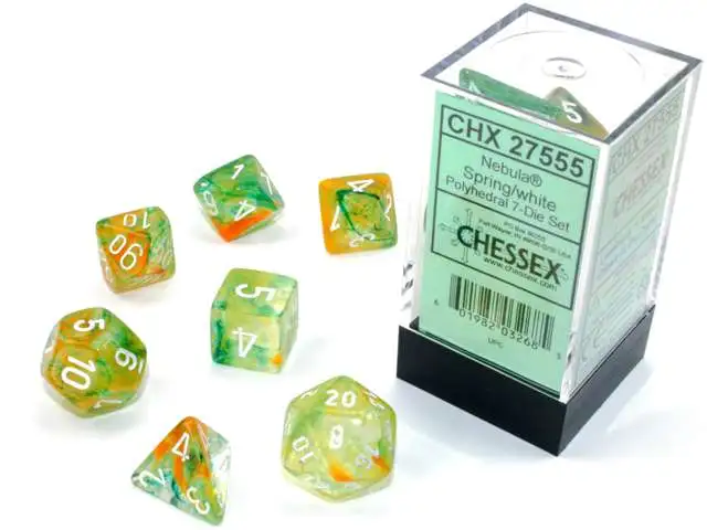 CHX27555 Chessex Nebula Polyhedral Spring/white Luminary 7-Die Set 
