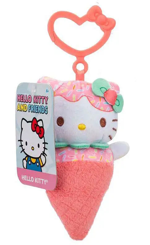 Sanrio Hello Kitty & Friends Clip On Hello Kitty 4-Inch Plush Figure [Ice Cream Cone]