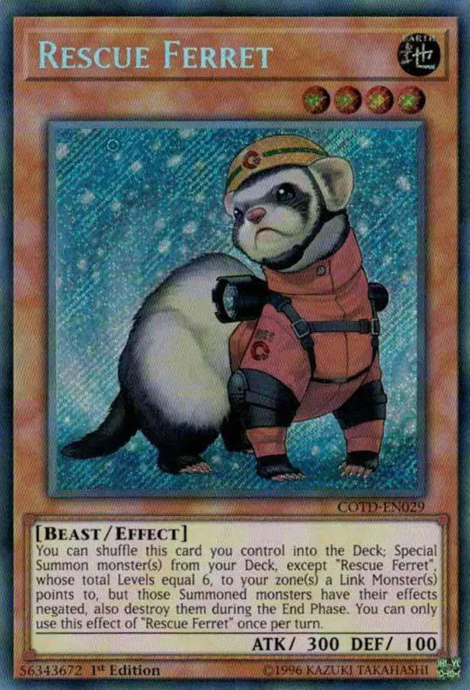 YuGiOh Code of the Duelist Secret Rare Rescue Ferret COTD-EN029