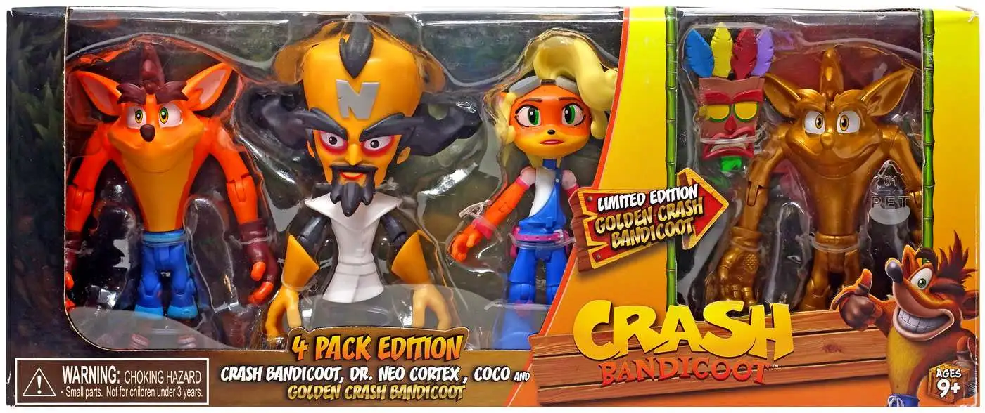 Crash, Coco, Dr. Neo Golden 4.5 Action Figure 4-Pack Limited Edition Head Start ToyWiz