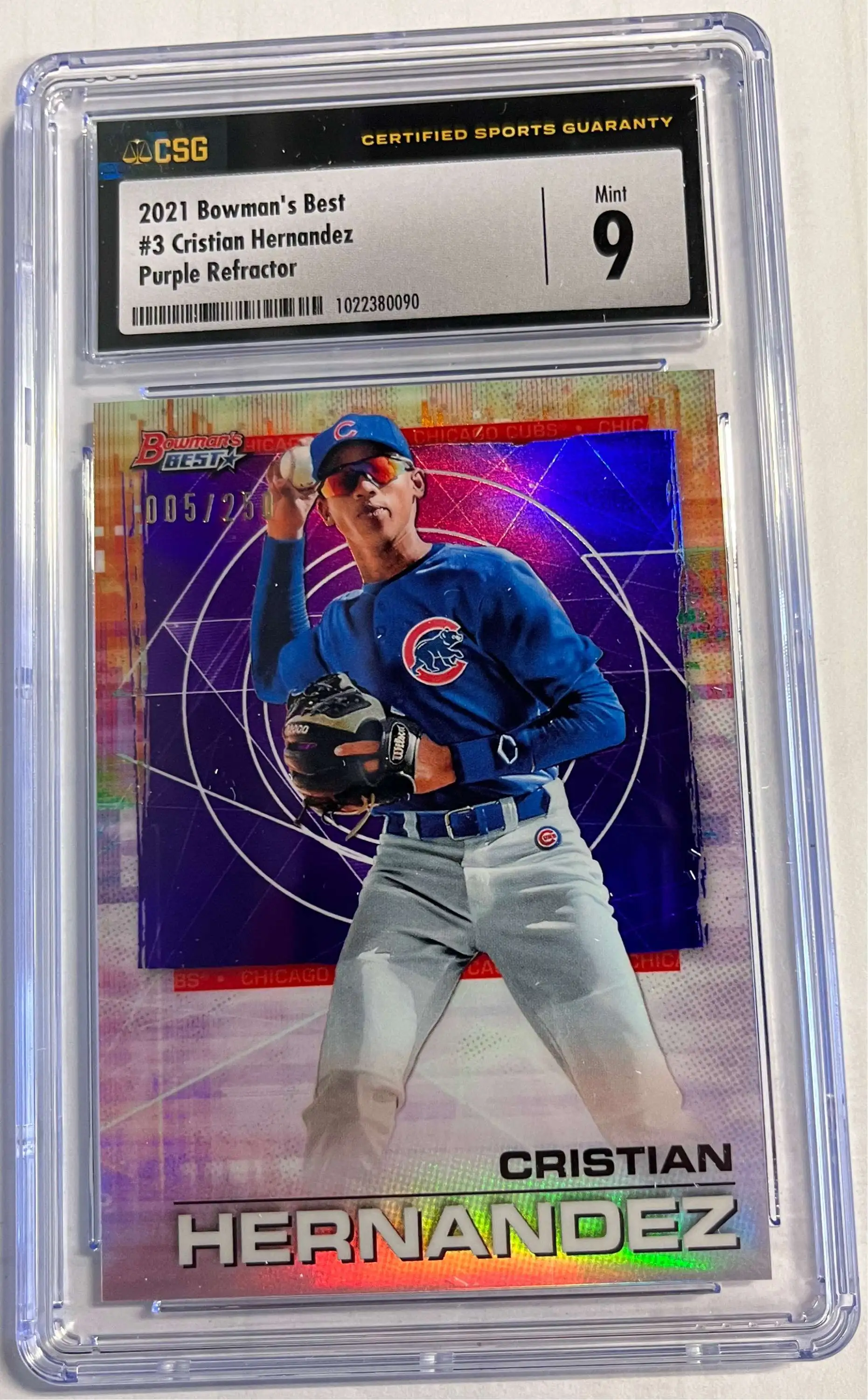 MLB 2021 Bowman's Best Christian Hernandez 5/250 Graded Single Card #3 [Purple Refractor] [CSG 9]