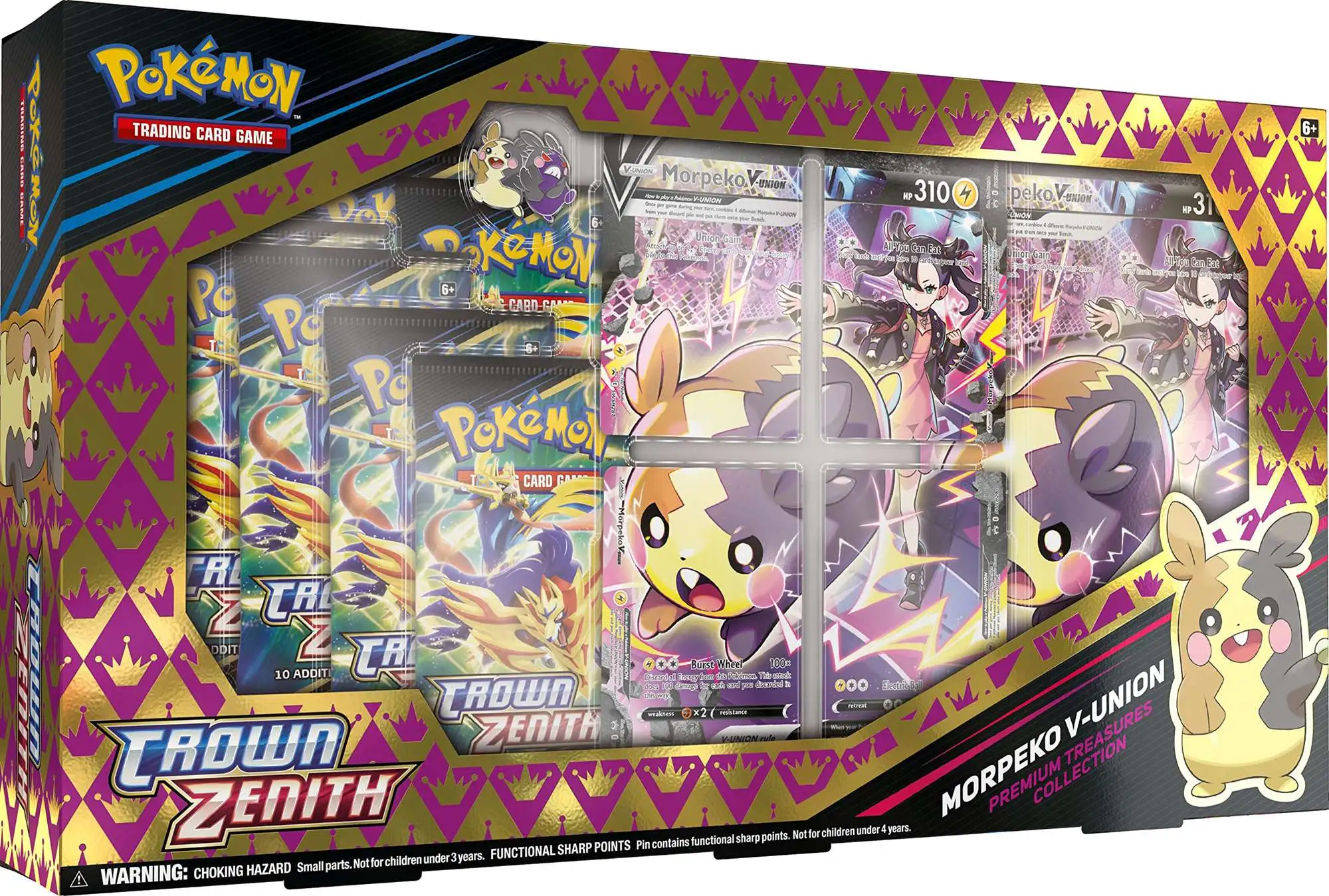 Pokemon Trading Card Game Crown Zenith Morpeko V-Union Premium Treasures  Collection Box [5 Booster Packs, 4 Etched Promo Cards, Oversize & More]