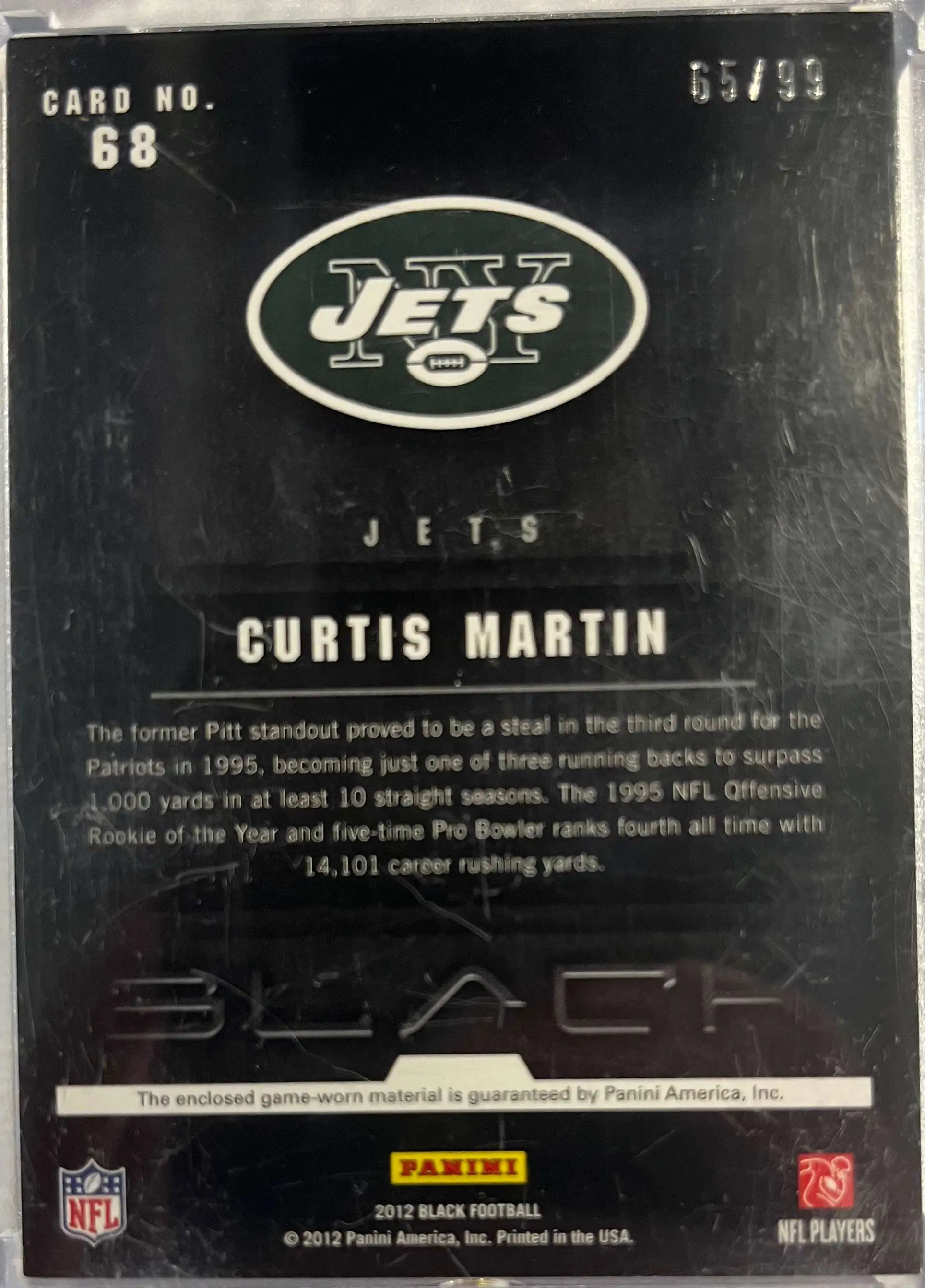 NFL 2012 Black Football Curtis Martin 6599 Trading Card 68 Patch Panini -  ToyWiz