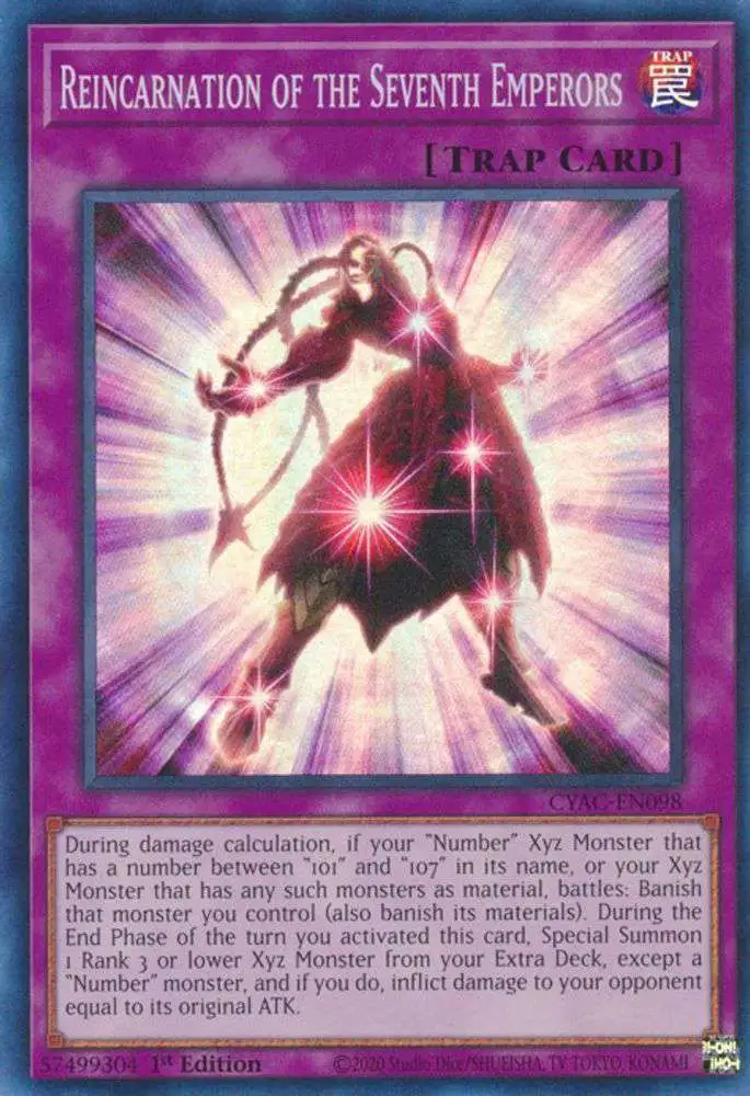 YuGiOh Trading Card Game Cyberstorm Access Super Rare Reincarnation of the Seventh Emperors CYAC-EN098