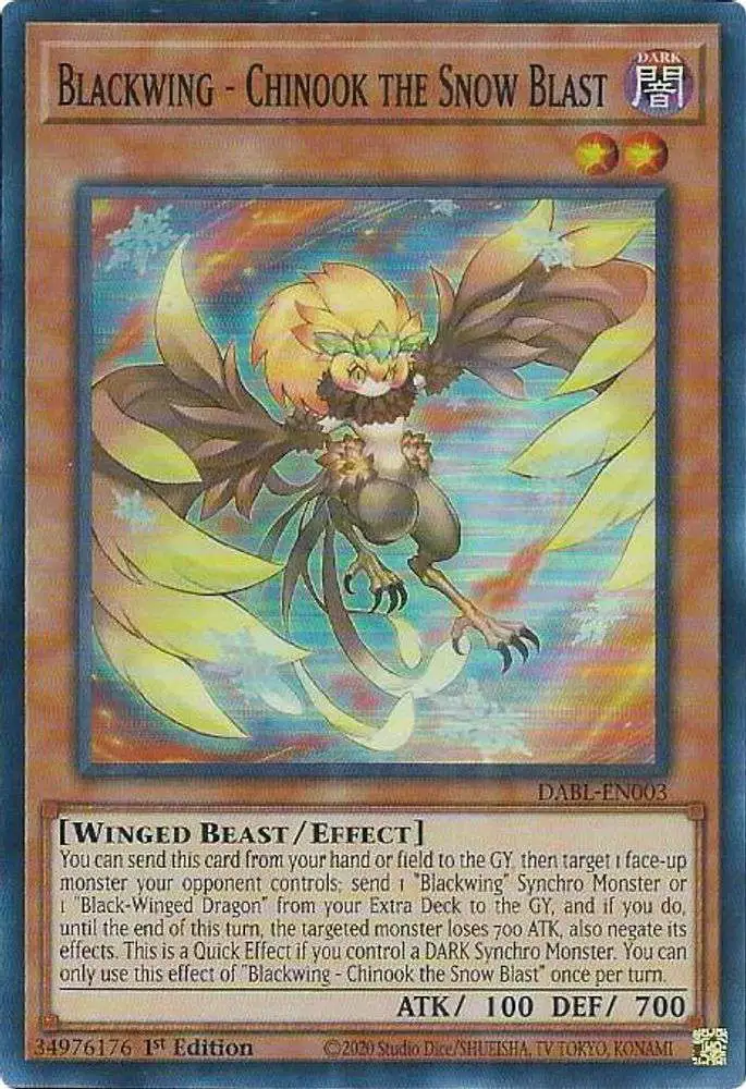 YuGiOh Darkwing Blast Super Rare Blackwing - Chinook the Snow Blast DABL-EN003