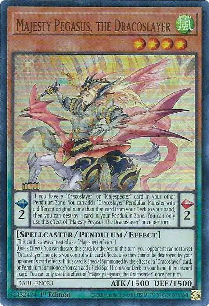 YuGiOh Darkwing Blast Ultra Rare Majesty Pegasus, the Dracoslayer DABL-EN023