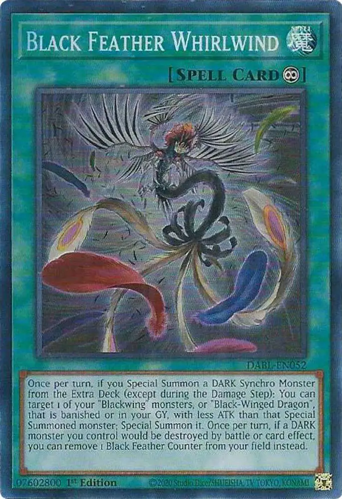 YuGiOh Darkwing Blast Super Rare Black Feather Whirlwind DABL-EN052