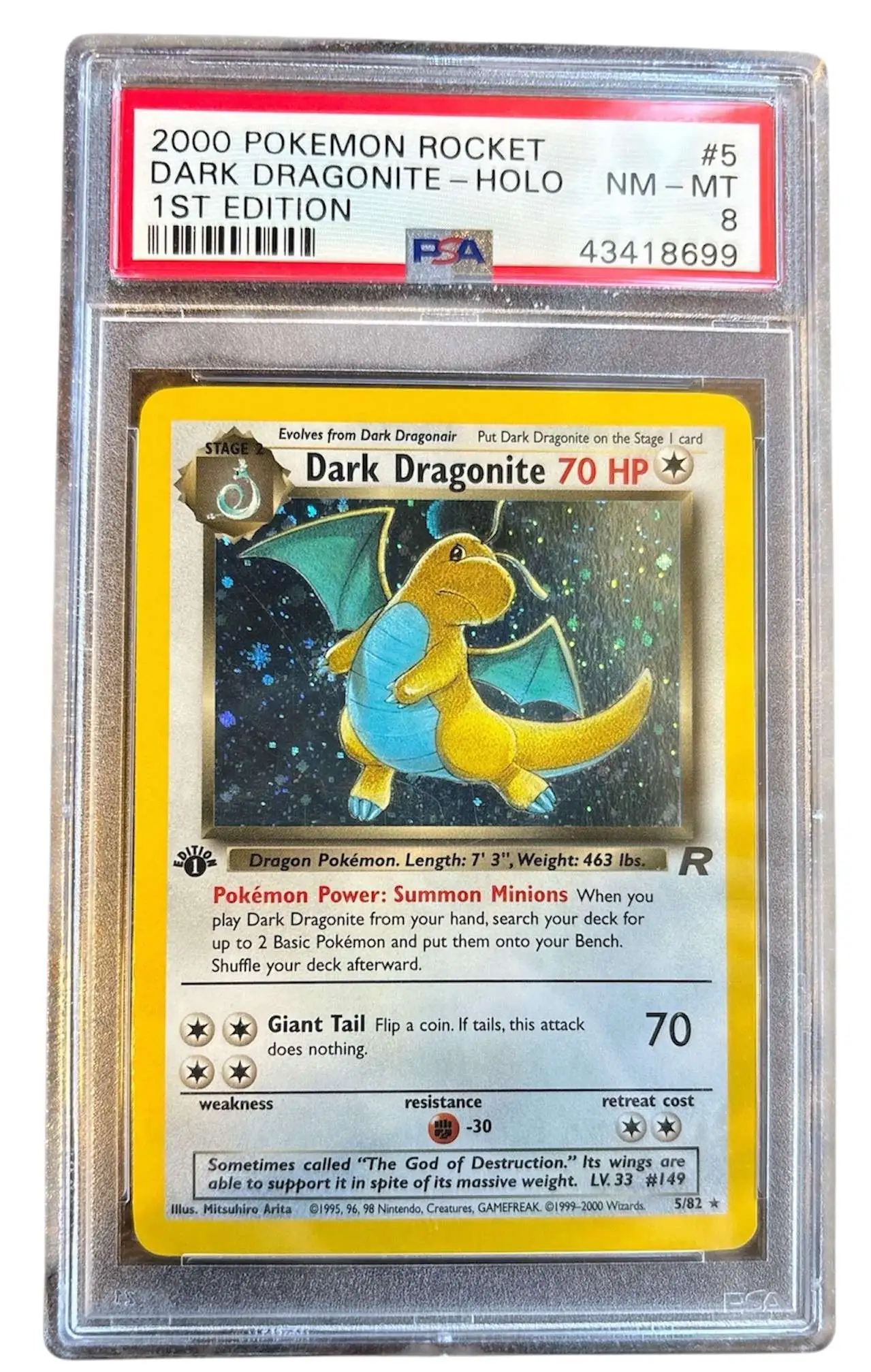 Pokemon Team Rocket Holo Rare Dark Dragonite #5 [PSA 8]