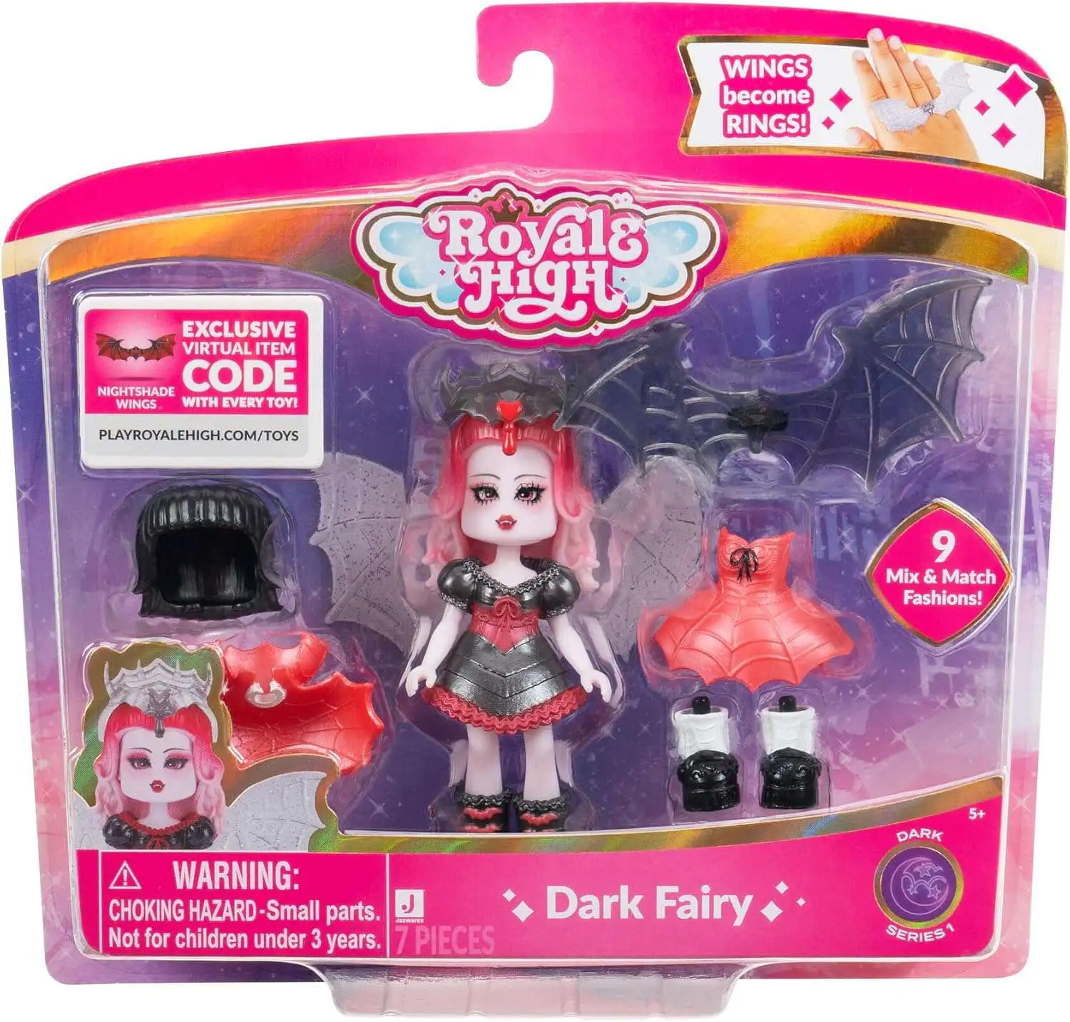 Royale High Dark Fairy 3-Inch Doll [9 Mix & Match Fashions & Nightshade Wings Virtual Item Code]