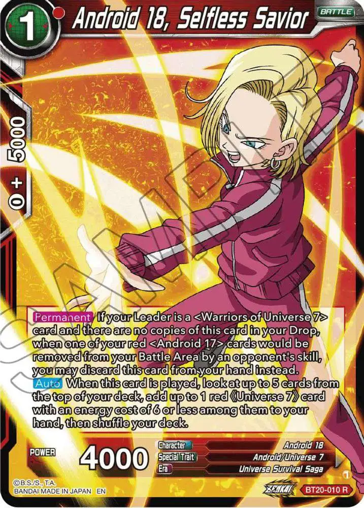 Dragon Ball Super Trading Card Game Power Absorbed Rare Android 18, Selfless Savior BT20-010