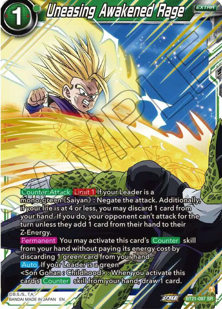 Dragon Ball Super Trading Card Game Wild Resurgence Super Rare Uneasing Awakened Rage BT21-097