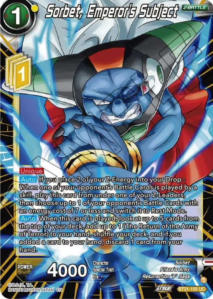 Dragon Ball Super Trading Card Game Wild Resurgence Uncommon Sorbet, Emperor's Subject BT21-105